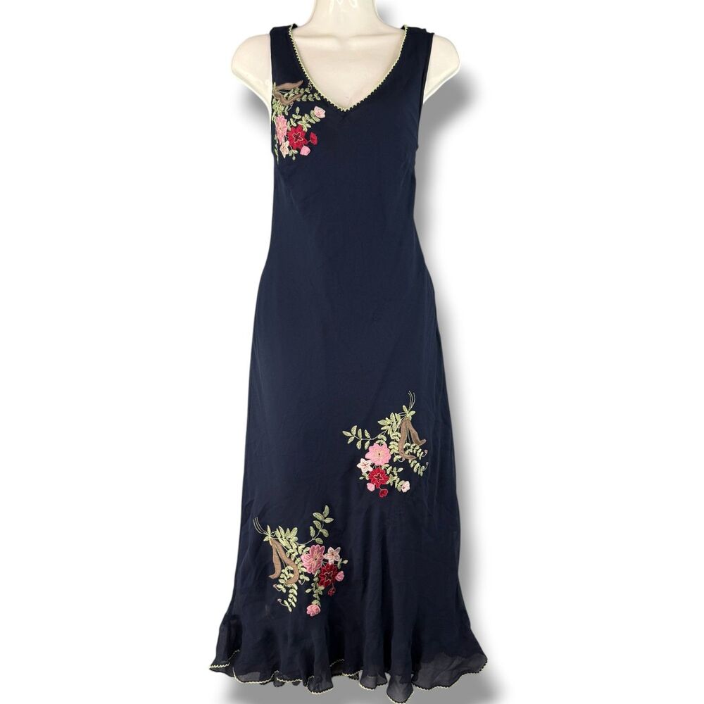 Robbie Bee 100% Blue Silk Slip Maxi Dress w/ Shawl Coquette Fairy Whimsy Core 8 - Picture 2 of 6
